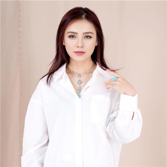 Turquoise Necklaces 12Pcs Turquoise Jewelry Set Include 4Pcs Turquoise Layered - Picture 3 of 6